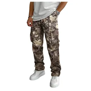 Men's Cargo Pants Drawstring Waist Camo Print Long Pants with Flap Pockets Streetwear Outfits