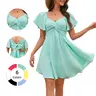 Chicovar Women's Summer Sweetheart NecklineKnot Front Flowy Mini Chiffon Dresses , Flutter Sleeve, Tie-Back, A-Line Cut, No Scratchy, No Sheer, Wedding Guest,Bridal Shower, Church, Party, Casual, or Daily Wear, Summervibes