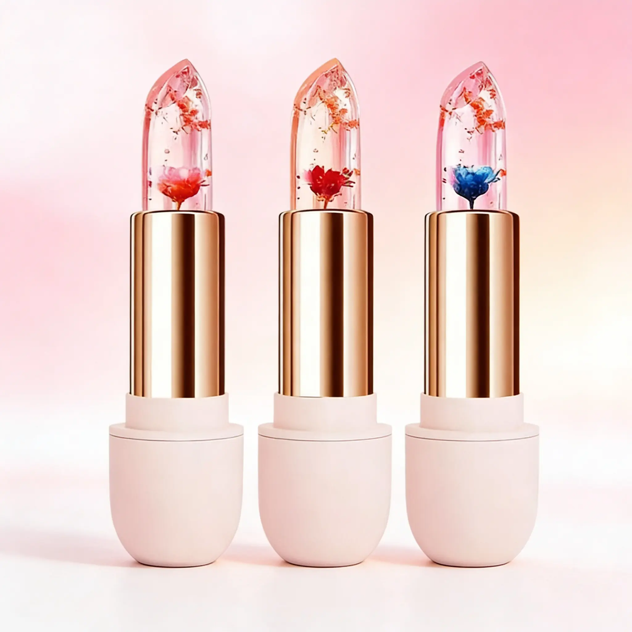 3 Pieces Transparent Petal Color Changing Lipstick, Waterproof Long Lasting Moisturizing Lip Tint, Temperature Changing Lip Glossy Cosmetics