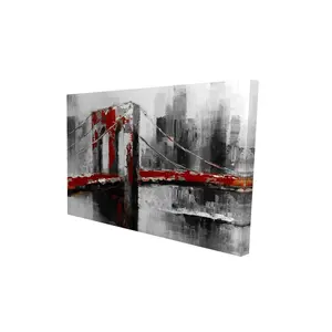 212 MAIN 24x36 in. Gray Modern Abstract Art Wall Artwork - High-Detail Red Urban Brooklyn Bridge Landmark Print, Home Decor Accessory, Room Home Decor Supply