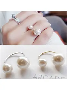 Korean rings, fashion rings, rings with pearls of different sizes and open designs, minimalist and exaggerated ring bands, double - pearl rings