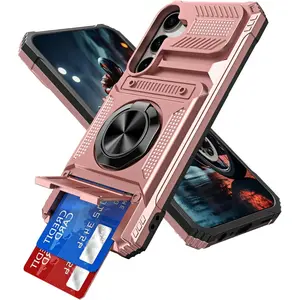 Phone Cases for Samsung Galaxy S25/S24/S23FE/Ultra/Plus/A56/A55/A36/A35/A26/A17/A16/A15/A14 5G with Hidden Card Holder [Store 2 Cards] Magnetic Rotated Ring Kickstand Heavy Duty Dual Layer Shockproof Protective Cover