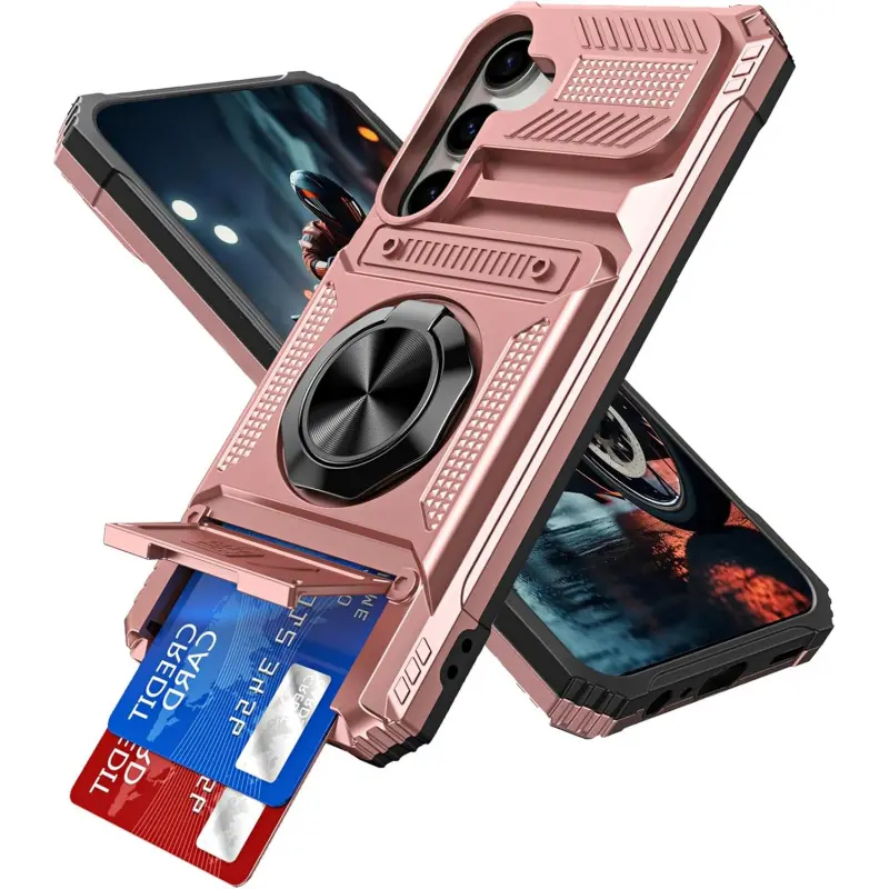 Phone Cases for Samsung Galaxy S25/S24/S23FE/Ultra/Plus/A56/A55/A36/A35/A26/A17/A16/A15/A14 5G with Hidden Card Holder [Store 2 Cards] Magnetic Rotated Ring Kickstand Heavy Duty Dual Layer Shockproof Protective Cover