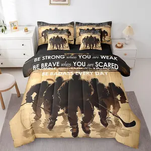 Feelyou Ultra Soft 7-Piece Sports Theme Comforter Set, Multi-Size Hockey Player Bed-in-a-Bag with Flat Sheet & Fitted Sheet for Teens, Winter Sports Quotes Bedding Collection