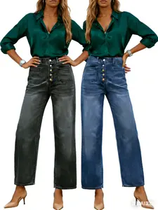 Women's Classic Jean Black Loose Fit Denim Jeans Pants Casual Wear