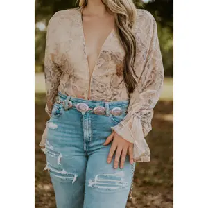 Jolene's Taupe Snake Bodysuit with Open Back and Bubble Sleeves - Womenswear & Underwear