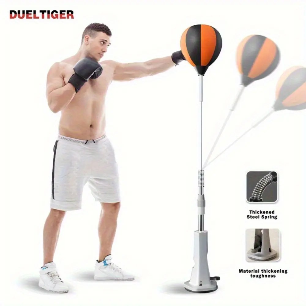Adjustable punching reflex ball with suction base – height-adjustable striking bag trainer for home gyms and fitness | Durable spring, quick rebound, ideal boxing equipment for hand-eye coordination and reaction training