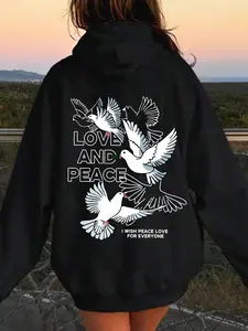 Women's Dove Print Hoodie, Fashion Casual Dove Graphic Hooded Sweatshirt for Daily Holiday Outdoor Wear, Ladies Clothes for Fall & Winter