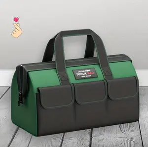 16/18-inch Otis Men's Heavy-Duty Tool Bag, ABS Hard Molded Base Wide-Mouth Tool Storage Bag, Multiple Pocket Storage, Adjustable Shoulder Strap, Waterproof and Wear-Resistant, Suitable for Home Decoration and Construction Work, Electricians.