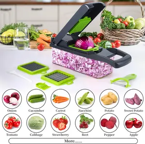 14 in 1 Multifunctional Vegetable Chopper, Pro Onion Chopper, Food Chopper, Kitchen Vegetable Slicer Dicer Cutter, Veggie Chopper With 8 Blades, Carrot Chopper With Container (Grey) Stainless Steel Chopping Utensils