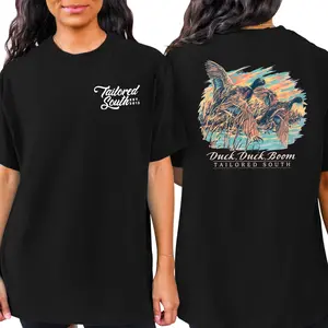 Flying Duck Double-Sided Print Boutique 230g Thickened Cotton T-Shirt With ed Distressed Batik Fashionable Men's Casual Soft Cotton Daily Tee