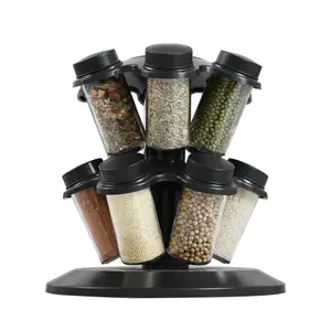 12-In-1 Rotating Spice Rack with Mushroom-Shaped Compartments, Multi-Functional Kitchen Organizer, Space-Saving Countertop Storage Herb Rack