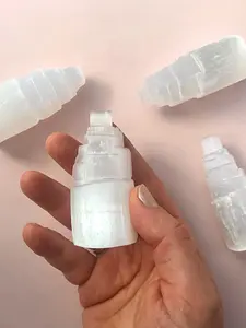 1pc Selenite Tower Ornament, Crystal Carvings, Selenite Skyscraper for Home Decor, Candle Holder, with Ideal Gift for New Year, Christmas, Valentine'S Day, for Jewelry Making, Beading Pattern, Classic Dinner & Tea Party Decoration