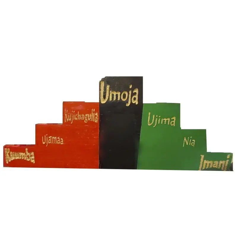 Red, Black, and Green Kwanzaa Kinara – Swahili Principles Engraved