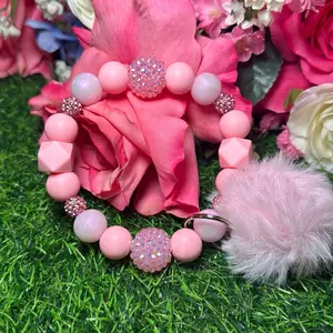 Ping Cosmo wristlet keychain color scheme pink and bling  beads made with wire