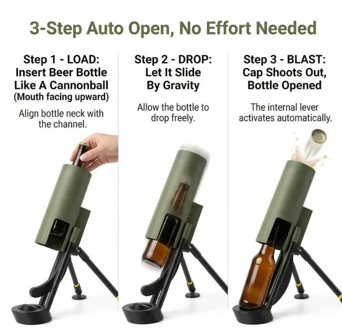 Beer Bottle Mortar Opener, Pop-Up Beer Opener, Tactical Cap Launcher, Hands-Free Press Button, Men's Exclusive, Bar and Desk Decor Beer Bottle Mortar Opener, Pop-Up Beer Opener, Tactical Cap Launcher, Hands-Free Press Button, Men's Exclusive, Bar and Desk Decor