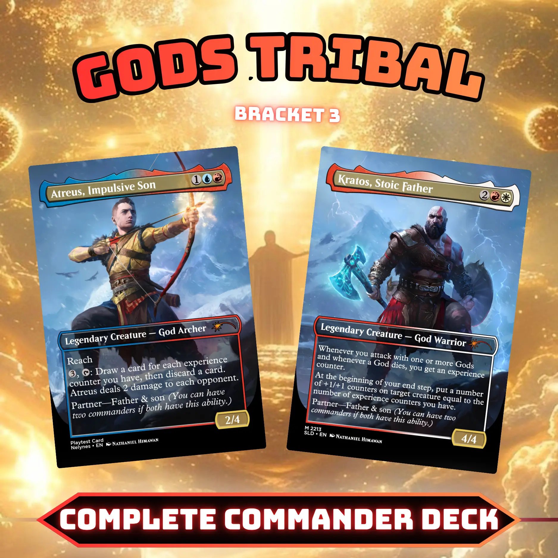 Gods Tribal Commander Style Deck | 100 Cards + Tokens | Custom Proxy Cards