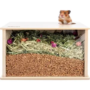 Visible Hamster Digging Box – Clear Sandbox for Hamsters, Gerbils, Mice & Small Pets, Wooden Burrow Enclosure (Burlywood)