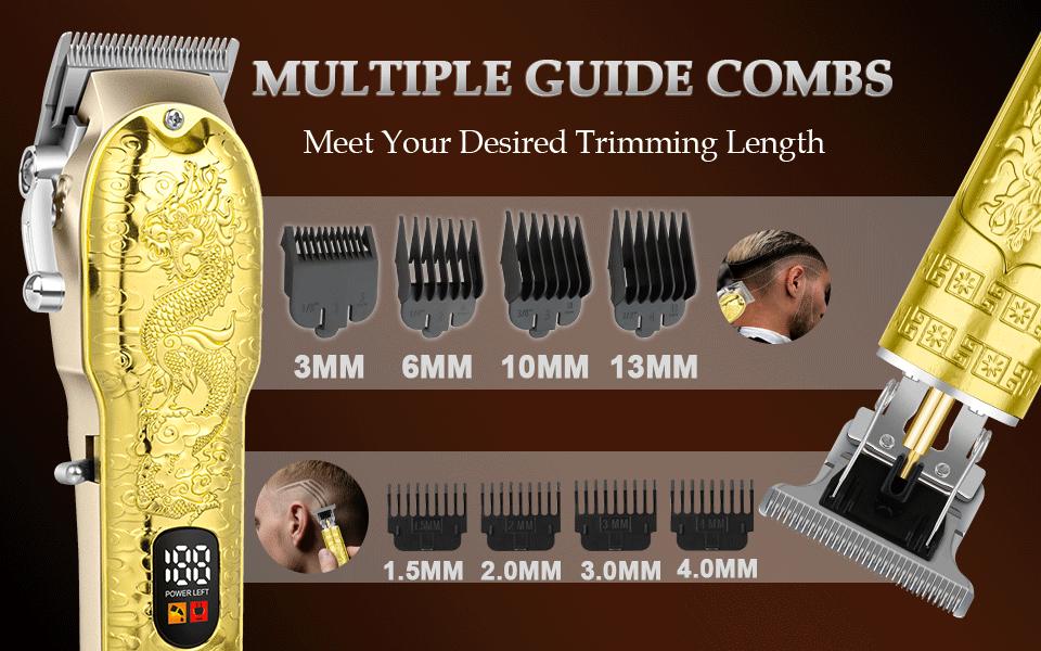 Home Hair Clipper Set, Free Scissors, Hairdressing Cape & Guide Combs Included; Haircut Design & Engraving, Electric Shaver, Gold Color