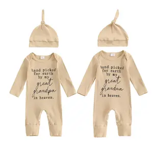 Hand Picked for Earth By My Great Grandma Grandpa In Heaven Bodysuit Romper Newborn Baby Ribbed Jumpsuit Coveralls
