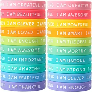 P-HBL07   20 Pieces Students Inspirational Wristbands Rubber Bracelets Fun Motivational Wristbands for Kids Students Back to School Gifts
