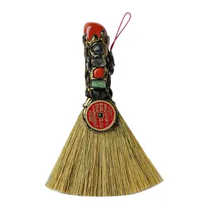 Natural Five-Element Stone Mountain Spirit Coin & Mini Broom Pendant | Five Elements Attuned | Balances Yin & Yang | Soothes the Mind | Wards Off Evil | Blessed by a Taoist Master