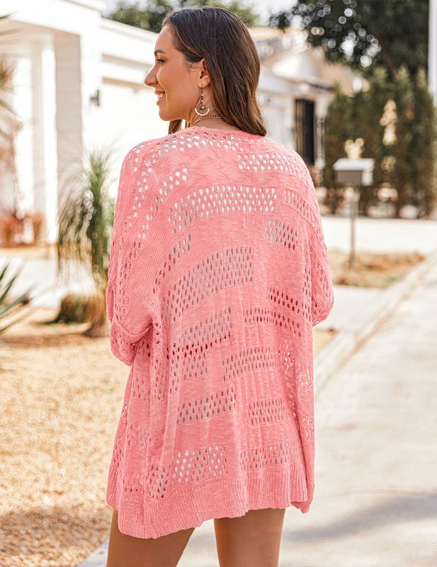 Women's Lightweight Crochet Cardigan Long Sleeve Open Front Oversized Summer Sweater Batwing Beach Fashion