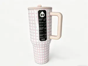 HydroJug Traveler 40oz Pink Gingham Tumbler - 24hr Cold, Leakproof, Cup Holder Friendly,My Leakproof Pink HydroJug,I carry this pink gingham HydroJug everywhere—work, coffee runs, beach days, name it.
