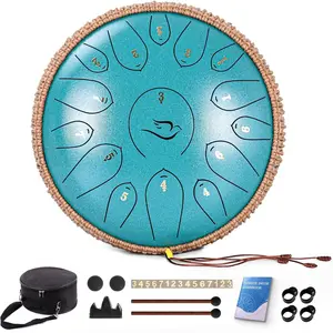 Steel Tongue Drum, 12 Inch 15 Note Tongue Drums, Handpan Drums Percussion Instrument for  & Adults, Hand Pan Drum with  Book, Drum Mallets and Carry Bag, Major C (Malachite Green)
