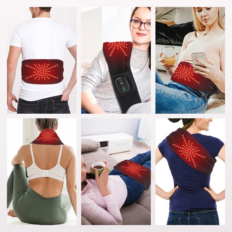 Cordless Lower Back Massager, Waist Heating Pad, Shoulder Heating Pad, LED Belt with 3 Levels Heat & Vibration, 5000mAh Heated Back Wrap Strap for Dad Mom Gifts, Portable Heating Pad