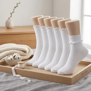 Women's Ruffle Turn-Cuff Frilly Socks - Lightweight Cotton Athletic Crew Socks Perfect for Casual Wear Sports Gifts Fashion Accessories Comfortable Breathable Everyday Essential Ladies Footwear