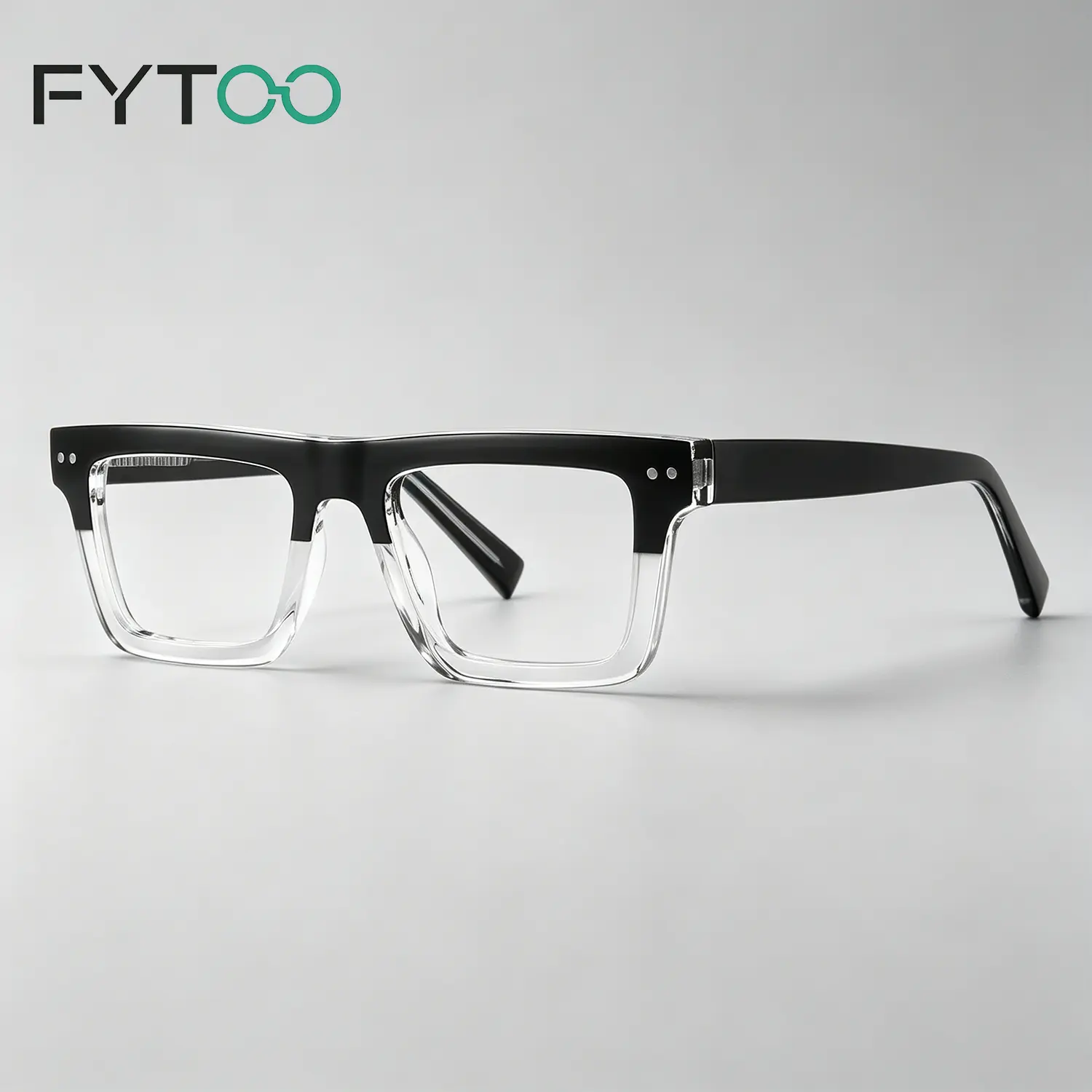 FYTOO Two Tone Black Clear Square TR90 Glasses Frame, Retro Rectangular Lightweight Daily Office Fashion Eyeglasses  1899-16
