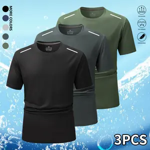 3-Pack Men’s Lightweight Quick-Dry Crew Neck T-Shirts – Breathable moisture-wicking polyester fabric, suitable for gym, running, fitness training, and everyday wear