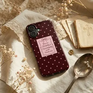 Psalm 13914 Star Dots Red Burgundy Tough Phone Case - Bible Verse Inspirational Quote, Faith-Inspired Gift for iPhone 11 to 17 Pro Max