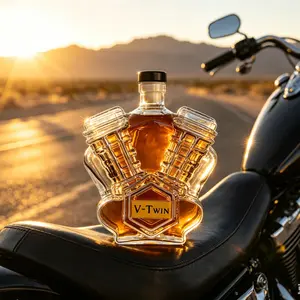 V-Twin Engine Glass Decanter, Ideal gift for bikers, Harley fans, motorcycle enthusiasts, home bar collectors, and anyone who appreciates unique, rugged barware