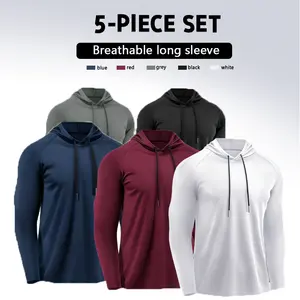 Men's 5-Piece Long-Sleeve Hooded Sports Sweatshirt Set Breathable Sweat-Wicking Fabric for Running Gym Workouts Fitness Training Outdoor Activities