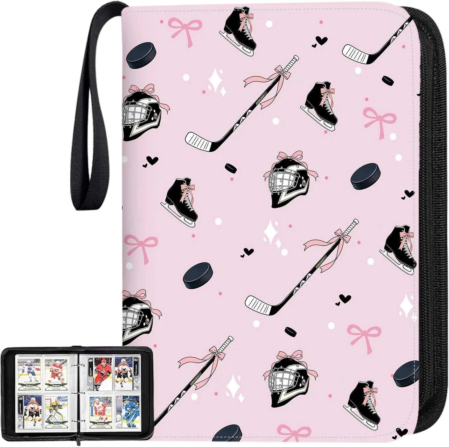 900 Pockets Hockey Card Binder, Fits 900 Cards With 50 Removable Double Sided Sleeves, Trading Card Binder Used for Cards Displaying and Collection (pink 900pcs))