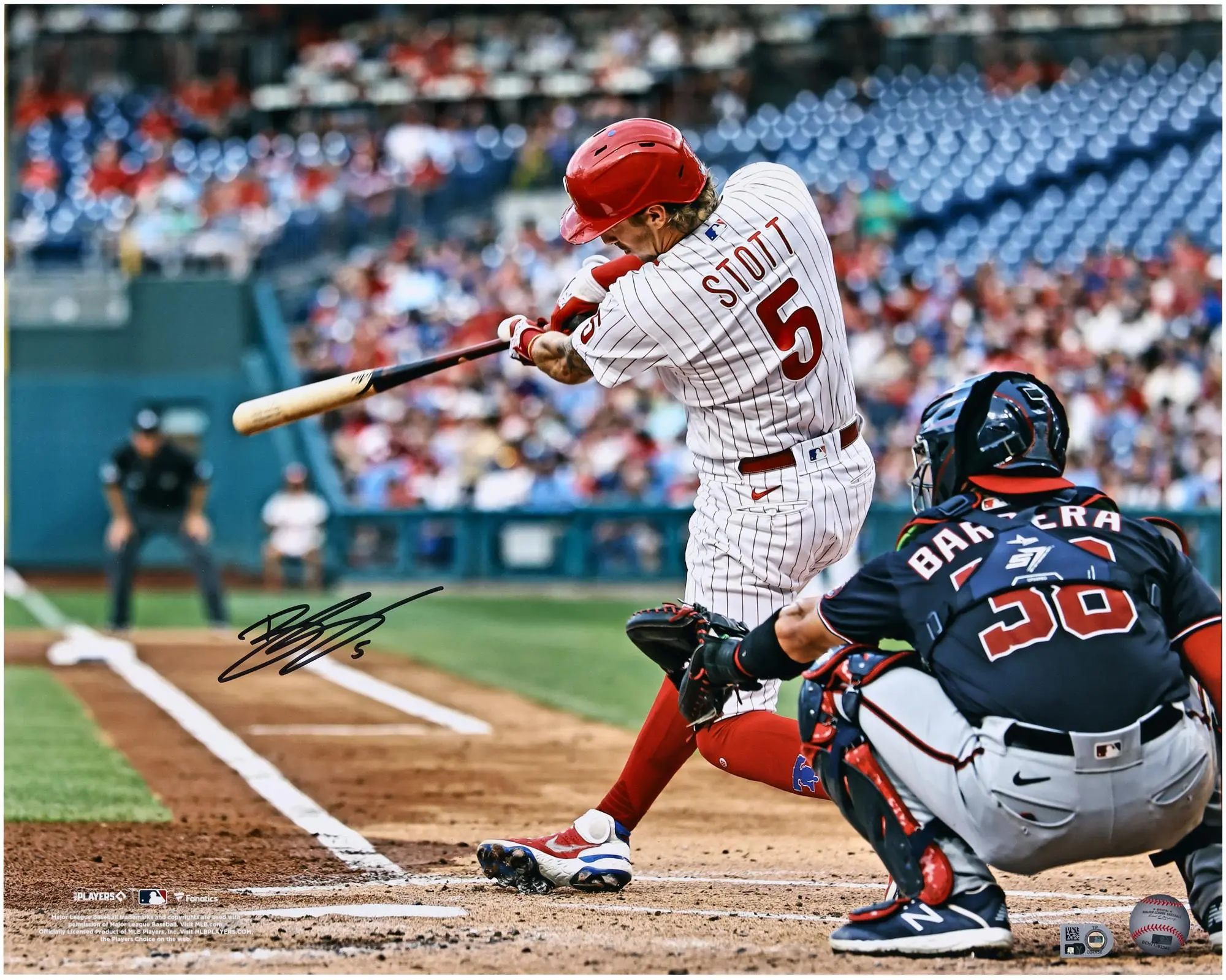 Bryson Stott Philadelphia Phillies Autographed 16" x 20" Hitting Photograph - Fanatics Authentic Certified