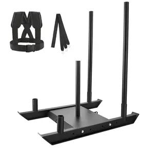 【FathersDayGift】VEVOR Weight Training Sled, Pull Push Power Sled, Fitness Strength Resistance Training, Steel Workout Equipment for Athletic Exercise & Speed Improvement, Suitable for 2" Weight Plate, Black