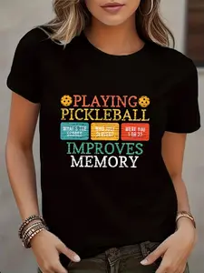 Casual Graphic T-Shirt for Women Featuring Pickleball - Short Sleeves, Crew Neck, Washable in Machine, Part of The Spring & Summer Line, White with Vibrant Print, Women'S Tees