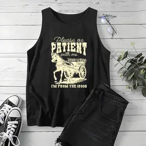 Holafish Summer Tank Top for Women Casual Sleeveless vintage PATIENT Print Crew Neck Loose Fit Comfortable Breathable Tank Top for Summer Wear