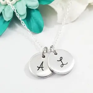 Tiny Initial Simple Circle Necklace, sweet and dainty, hand-stamped, handmade