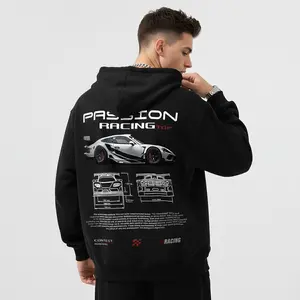 Men's racing car tech graphics Graphic Hoodie - Cotton Blend Black Long Sleeve Pullover Regular Fit | Soft & Breathable Fabric, Durable Print, Everyday Comfort, Machine Washable, casual sporty outdoor track
