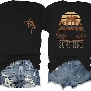Pairxily Hawaiian Shirts for Women Beach Hawaii Tropical Shirt Palm Tree Sunshine Graphic Tees Vacation Summer Vibes Tops