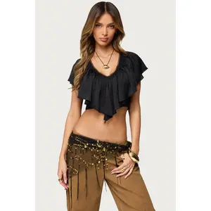 Deena Ruffled V Neck Top