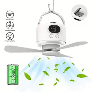 11" USB Rechargeable Camping Tent Ceiling  - 10400mAh, 3 Adjustable Speeds, Remote Control, Built-in Power Bank, Bright LED Light, Portable Hanging  for Outdoor Camping, RV