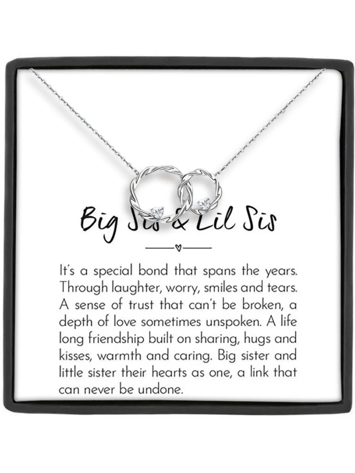 Double Ring Pendant Fashion Necklace with Gift Box and Card,Big Sister & Little Sister Necklace Gift, Birthday Christmas Gifts, Friendship Jewelry, Decorative Necklace