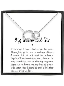 Double Ring Pendant Necklace with Gift Box and Card,Big Sister & Little Sister Necklace Gift, Birthday Christmas Gifts, Friendship Jewelry
