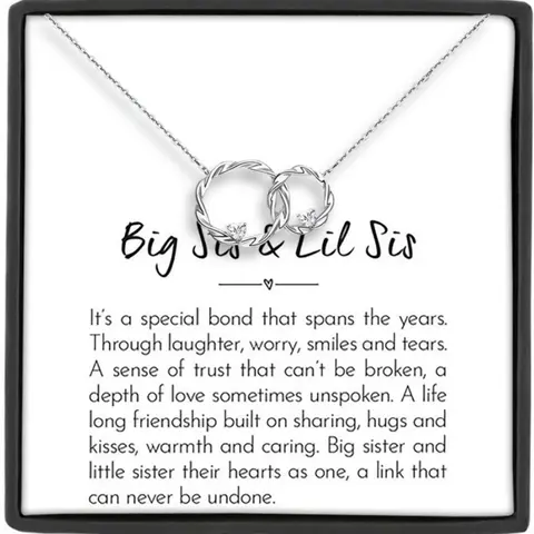 Double Ring Pendant Fashion Necklace with Gift Box and Card,Big Sister & Little Sister Necklace Gift, Birthday Christmas Gifts, Friendship Jewelry, Pendant Necklaces