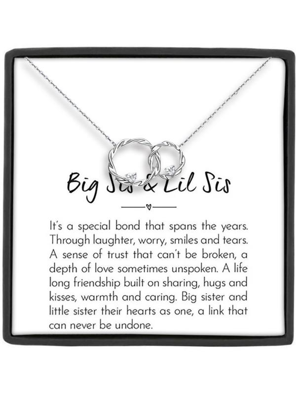 Double Ring Pendant Necklace with Gift Box and Card,Big Sister & Little Sister Necklace Gift, Birthday Christmas Gifts, Friendship Jewelry
